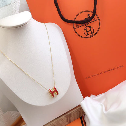 [Liorra]HM CLIC RED ENAMEL GOLD NECKLACE
