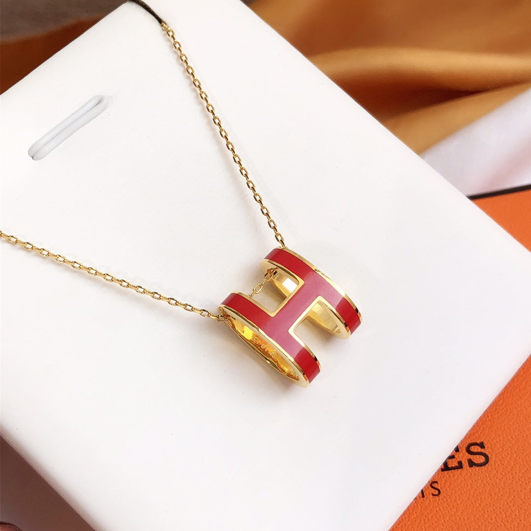 [Liorra]HM CLIC RED ENAMEL GOLD NECKLACE