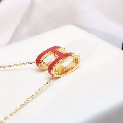 [Liorra]HM CLIC RED ENAMEL GOLD NECKLACE