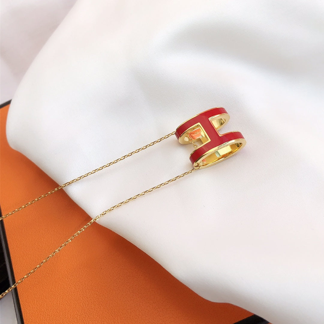 [Liorra]HM CLIC RED ENAMEL GOLD NECKLACE