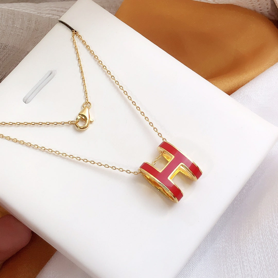 [Liorra]HM CLIC RED ENAMEL GOLD NECKLACE
