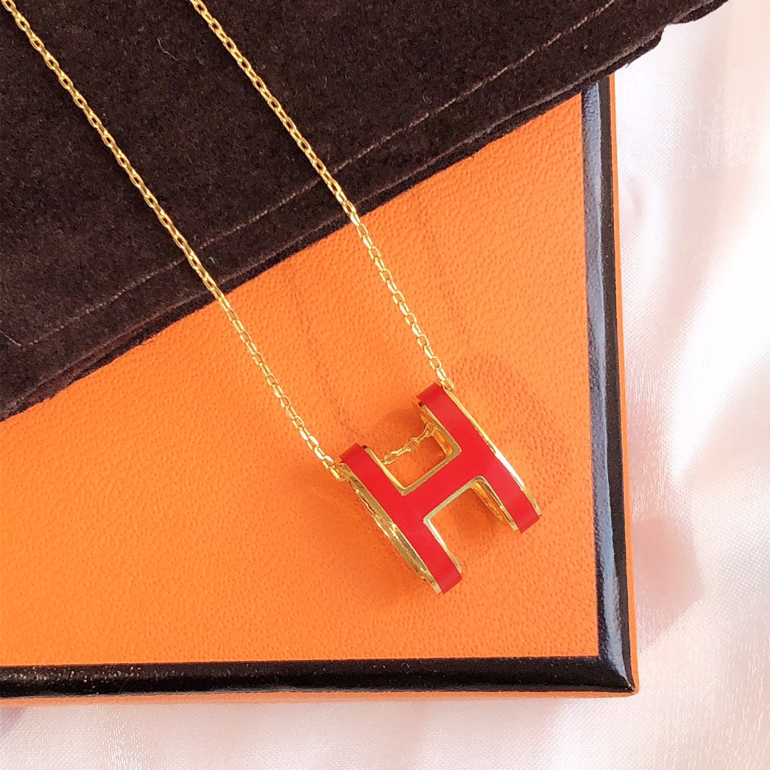 [Liorra]HM CLIC RED ENAMEL GOLD NECKLACE
