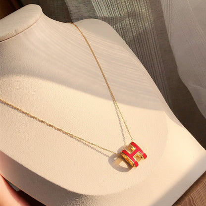 [Liorra]HM CLIC RED ENAMEL GOLD NECKLACE