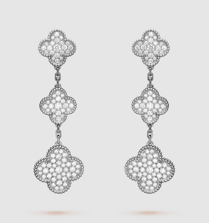 [Liorra]CLOVER 3 MOTIF DIAMOND SILVER DROP EARRINGS