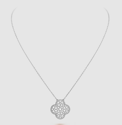 [Liorra]CLOVER 25MM LARGE PENDANT DIAMOND PAVED SILVER NECKLACE