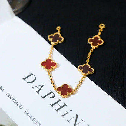 [Liorra] CLOVER 5 MOTIF RED CORNELIAN BRACELET COLLECTION