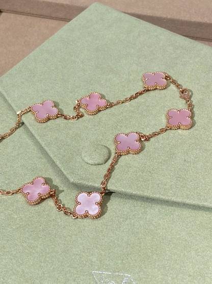 [Liorra Jewellery] Pink Necklace with Ten Clover Designs