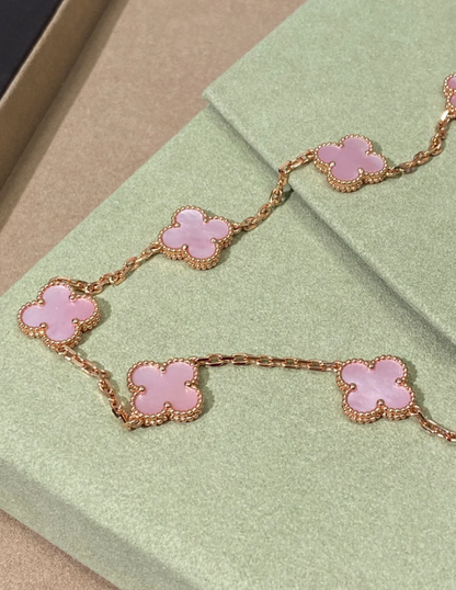 [Liorra Jewellery] Pink Necklace with Ten Clover Designs