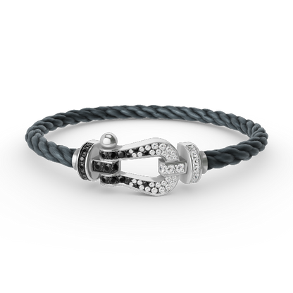 [Liorra]FORCE LARGE HORSESHOE BLACK WHITE DIAMOND BRACELET SILVER
