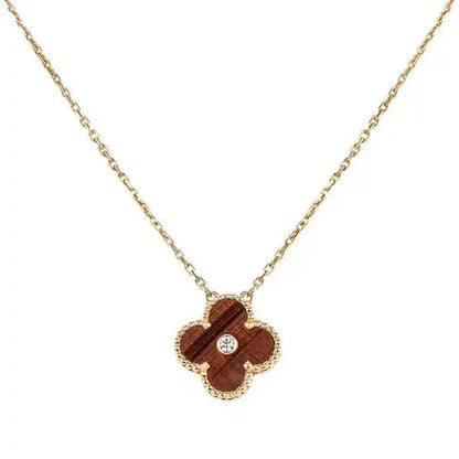 [Liorra]CLOVER 15MM DIAMOND AND YELLOW TIGER'S EYE AGATE necklace