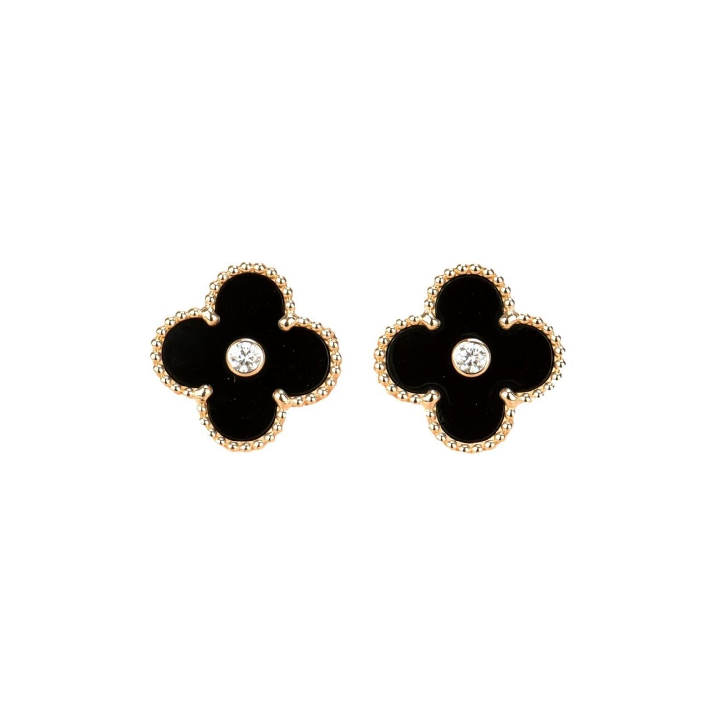 [Liorra]CLOVER MEDIUM 1 MOTIFS ONYX DIAMOND EARRINGS