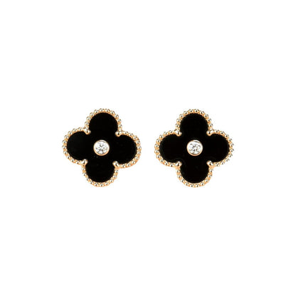 [Liorra]CLOVER MEDIUM 1 MOTIFS ONYX DIAMOND EARRINGS