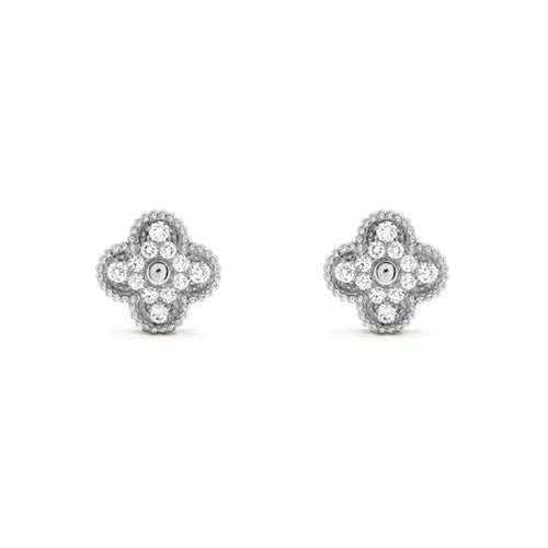 [Liorra]CLOVER 1 MOTIFS DIAMOND STUD EARRINGS SILVER