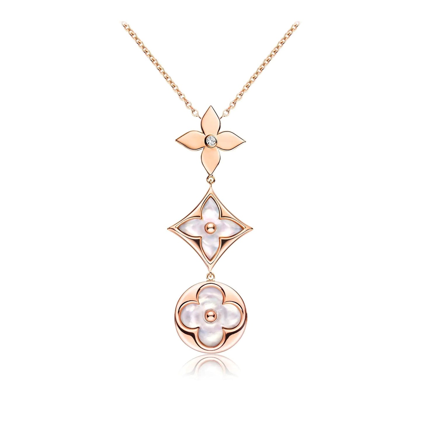 [Liorra]COLOR BLOSSOM LARIAT NECKLACE PINK GOLD WHITE MOTHER PEARL AND DIAMOND