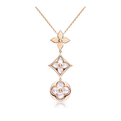 [Liorra]COLOR BLOSSOM LARIAT NECKLACE PINK GOLD WHITE MOTHER PEARL AND DIAMOND