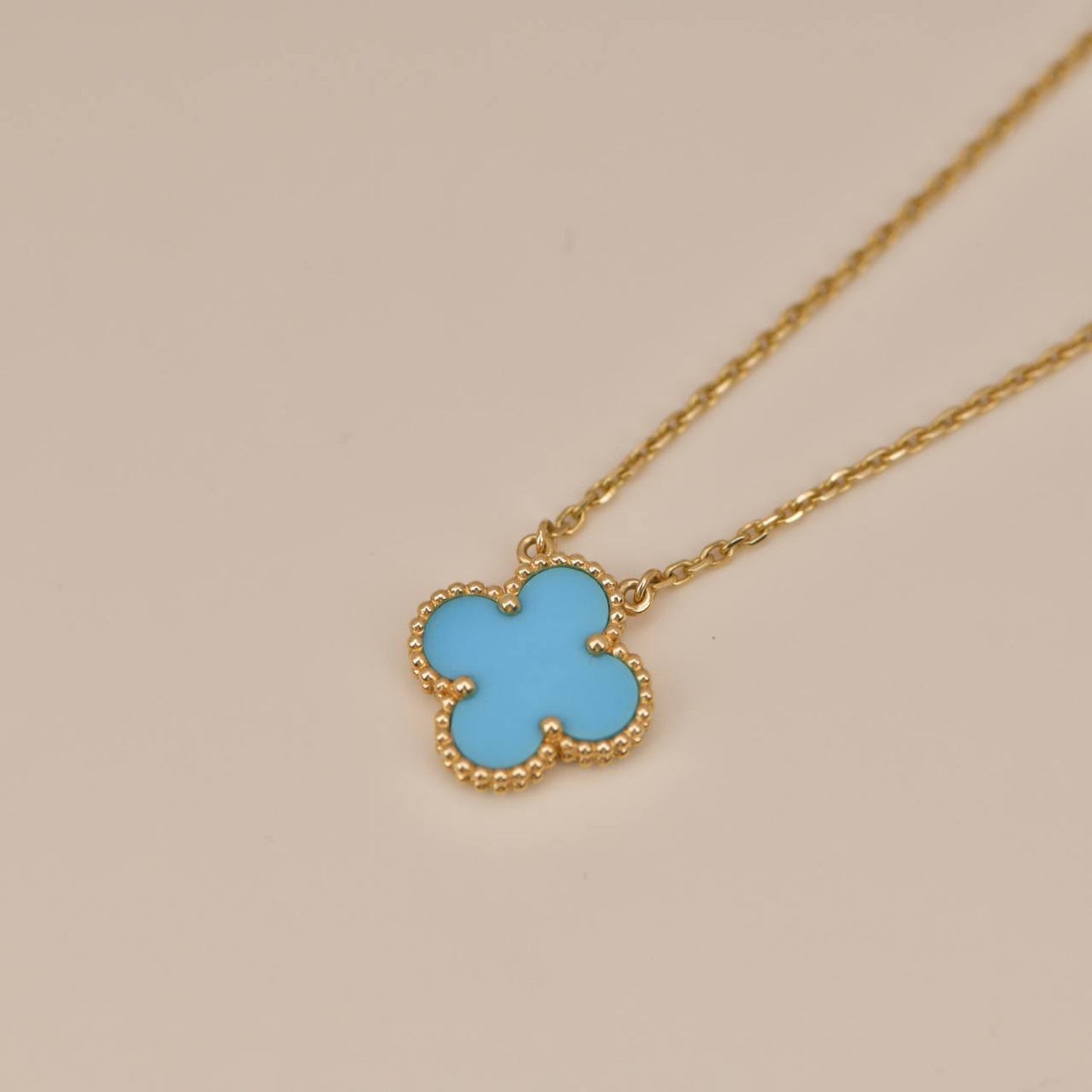[Liorra]CLOVER 15MM VINTAGE TURQUOISE NECKLACE