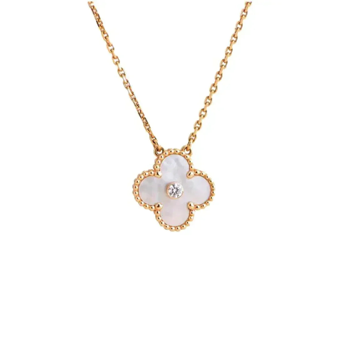 [Liorra]CLOVER 15MM DIAMOND WHITE FRITILLARIA NECKLACE