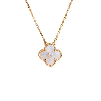 [Liorra]CLOVER 15MM DIAMOND WHITE FRITILLARIA NECKLACE