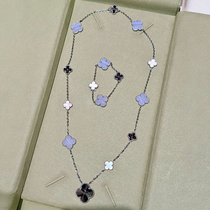 [Liorra]DETACHABLE CLOVER 15(11+4) FLOWER SILVER NECKLACE SET