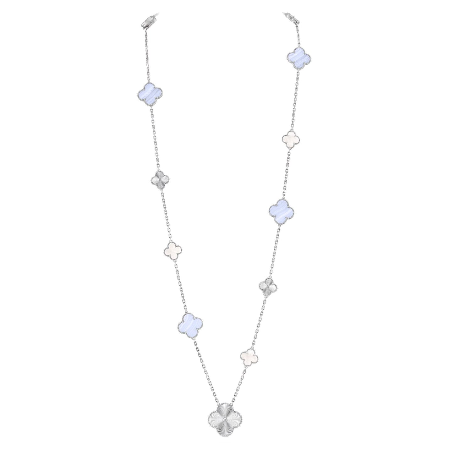 [Liorra]DETACHABLE CLOVER 15(11+4) FLOWER SILVER NECKLACE SET