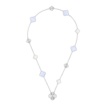 [Liorra]DETACHABLE CLOVER 15(11+4) FLOWER SILVER NECKLACE SET