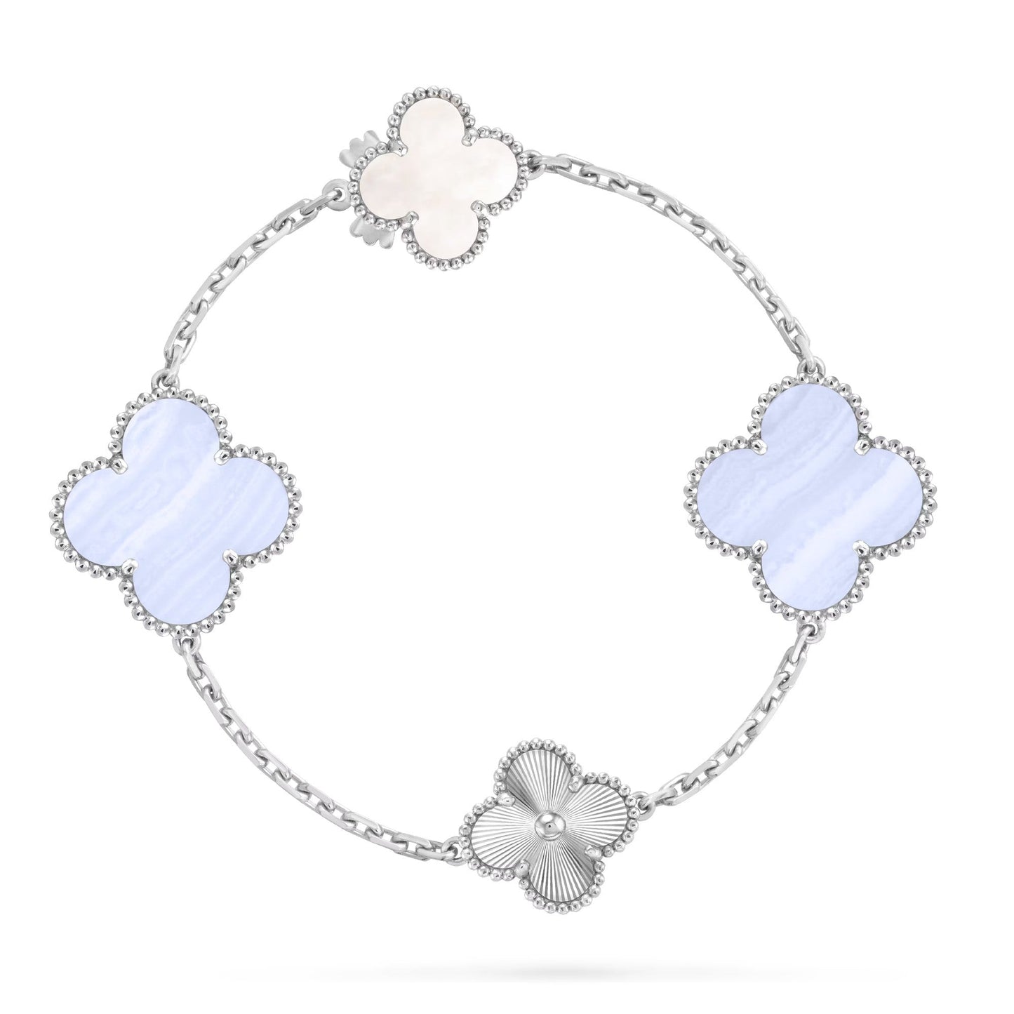 [Liorra]DETACHABLE CLOVER 15(11+4) FLOWER SILVER NECKLACE SET