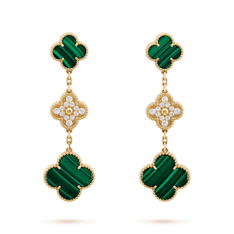 [Liorra]CLOVER EARRINGS GOLD MALACHITE DIAMOND 3 MOTIF