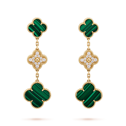 [Liorra]CLOVER EARRINGS GOLD MALACHITE DIAMOND 3 MOTIF