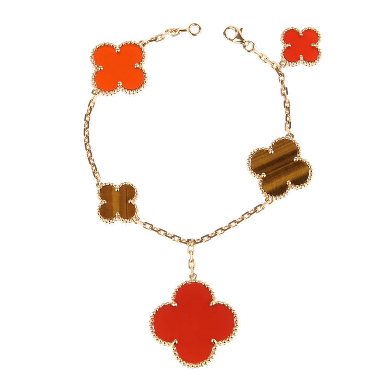 [Liorra]CLOVER BRACELET 5 MOTIFS CARNELIAN TIGER EYE