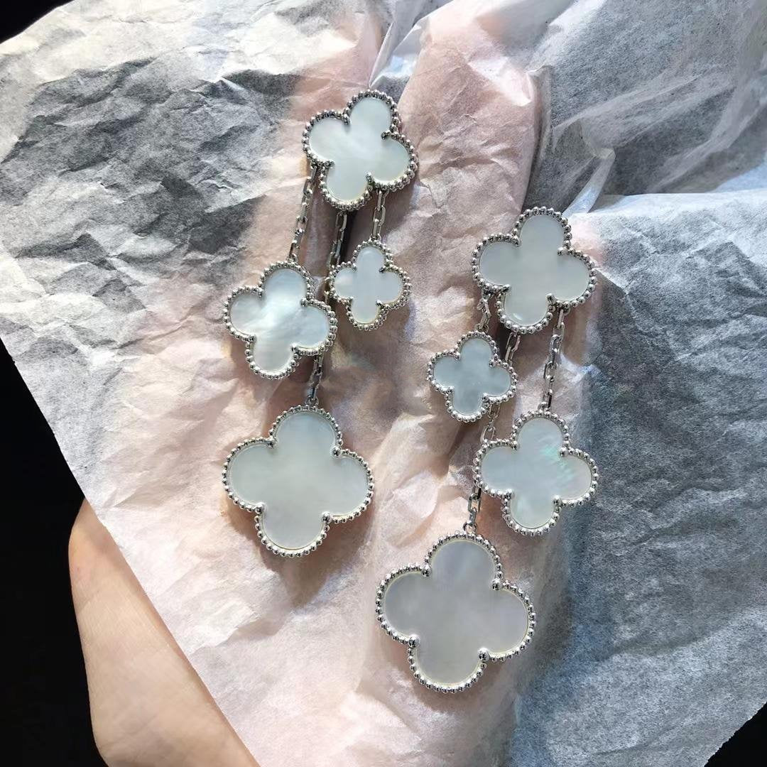 [Liorra]CLOVER EARRINGS WHITE MOP 4 MOTIFS SILVER