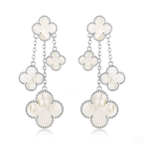 [Liorra]CLOVER EARRINGS WHITE MOP 4 MOTIFS SILVER