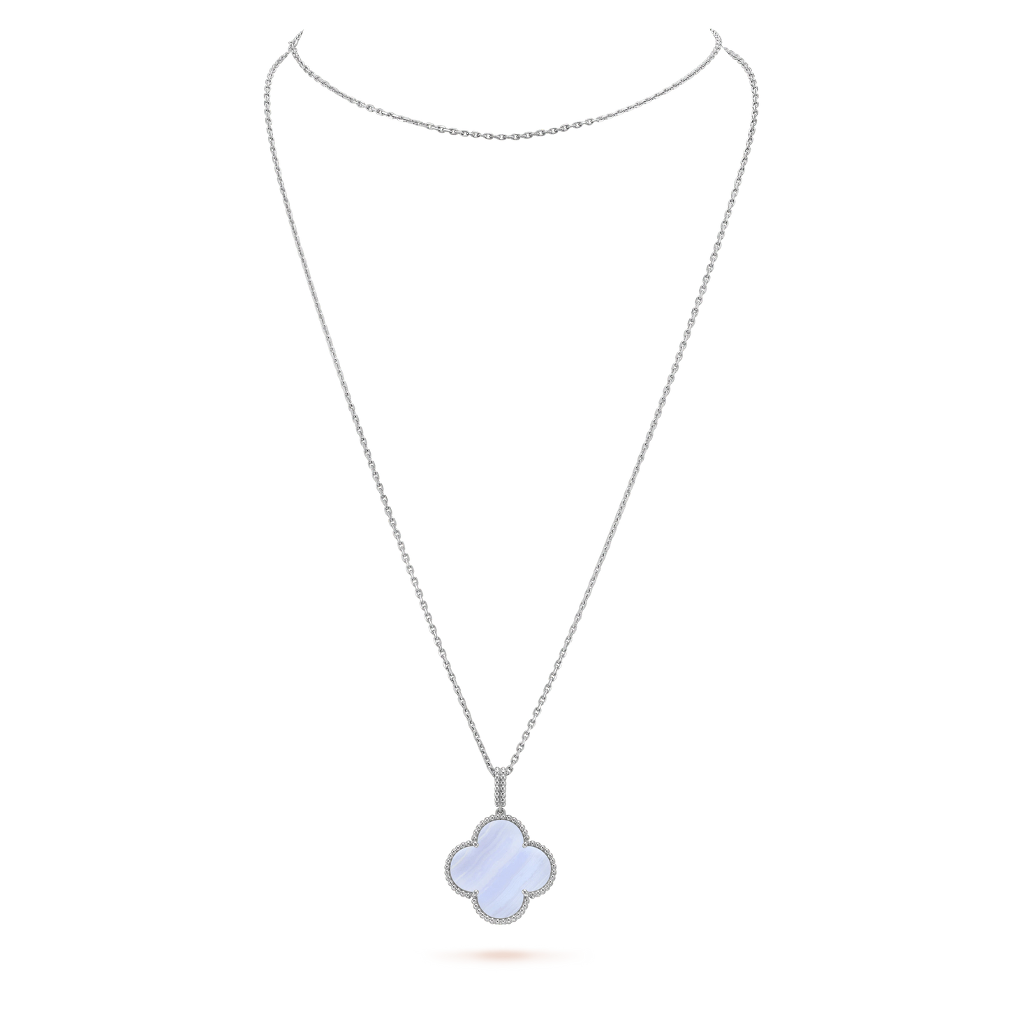 [Liorra]CLOVER SILVER CHALCEDONY BIG CLOVER NECKLACE
