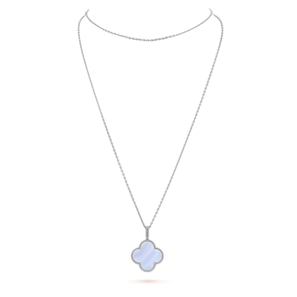[Liorra]CLOVER SILVER CHALCEDONY BIG CLOVER NECKLACE
