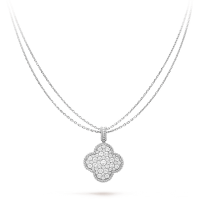 [Liorra]CLOVER 25MM SILVER FULL DIAMOND BIG CLOVER NECKLACE