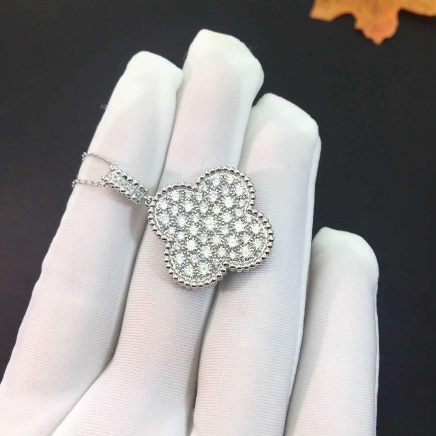 [Liorra]CLOVER 25MM SILVER FULL DIAMOND BIG CLOVER NECKLACE