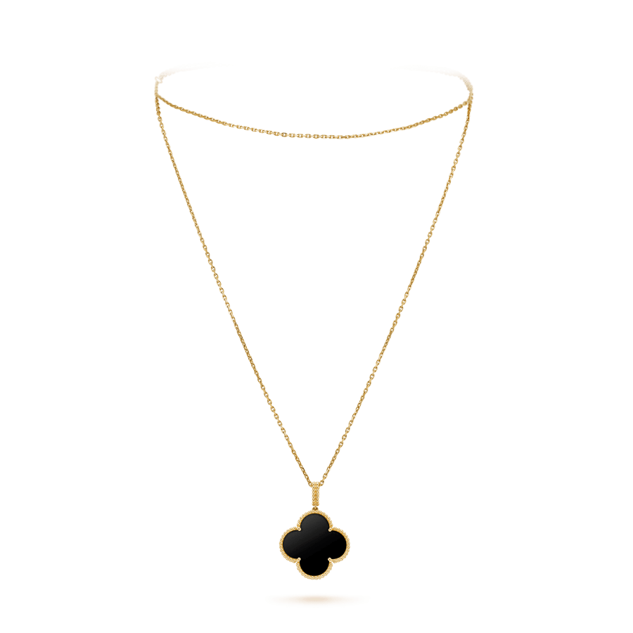 [Liorra]CLOVER 25MM GOLD ONYX BIG CLOVER NECKLACE