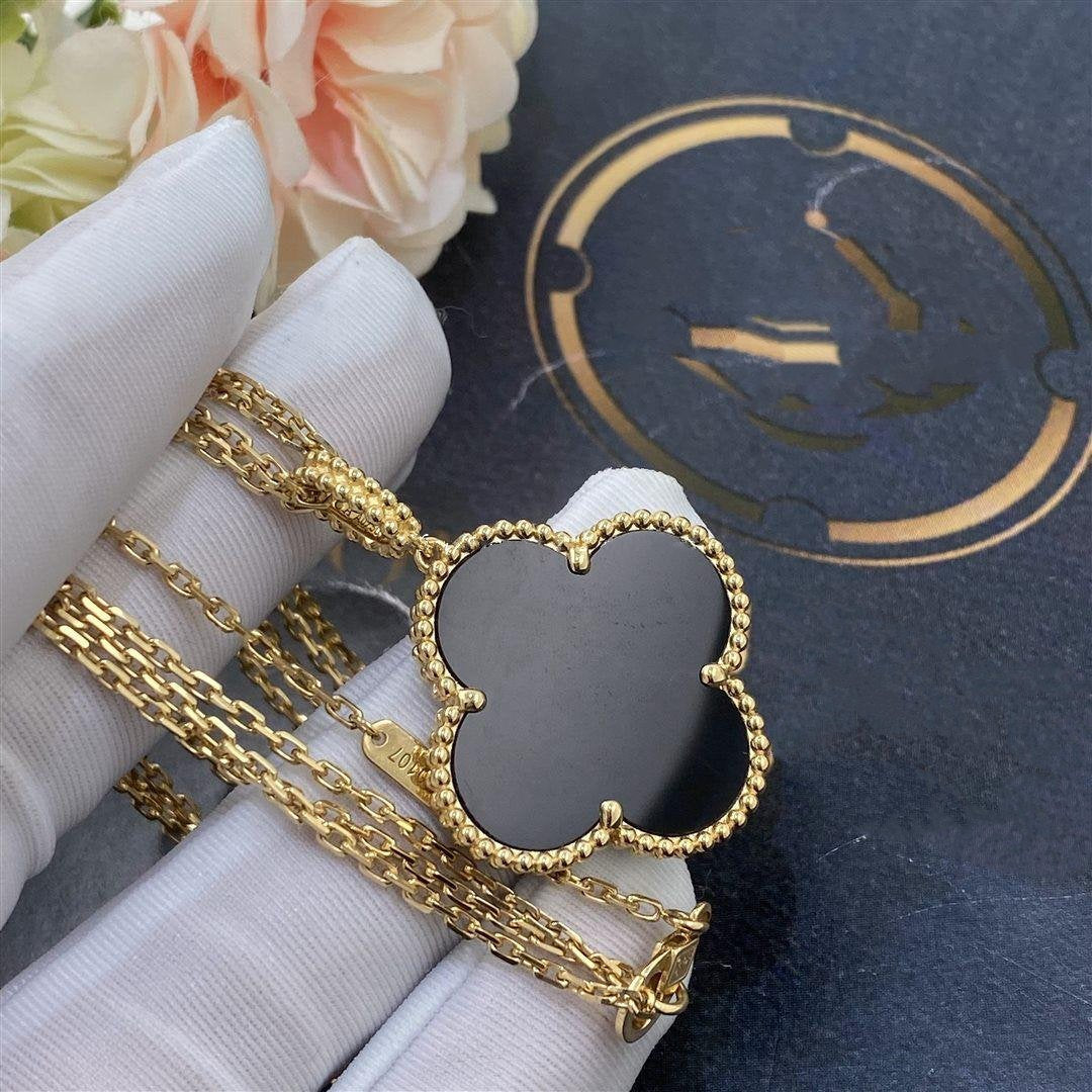[Liorra]CLOVER 25MM GOLD ONYX BIG CLOVER NECKLACE