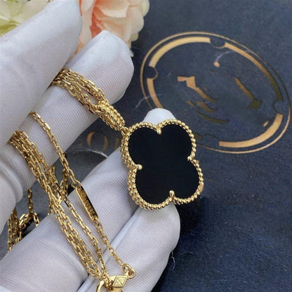 [Liorra]CLOVER 25MM GOLD ONYX BIG CLOVER NECKLACE