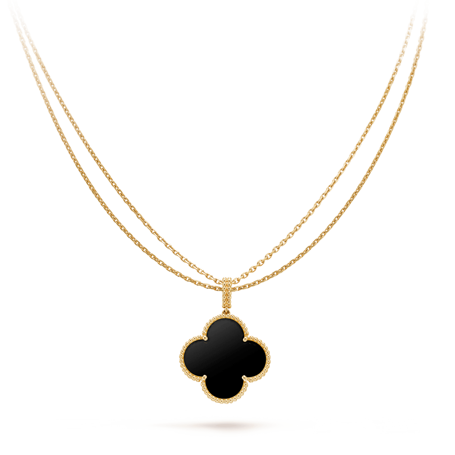 [Liorra]CLOVER 25MM GOLD ONYX BIG CLOVER NECKLACE