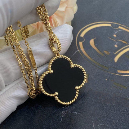 [Liorra]CLOVER 25MM GOLD ONYX BIG CLOVER NECKLACE