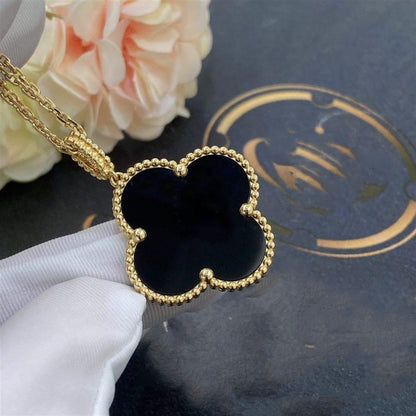 [Liorra]CLOVER 25MM GOLD ONYX BIG CLOVER NECKLACE