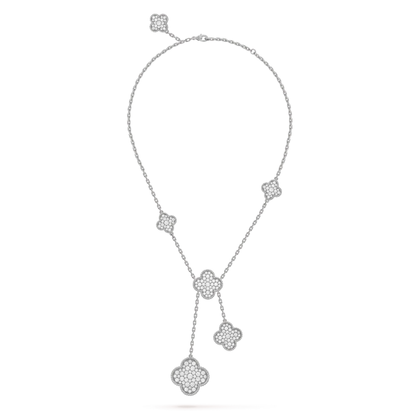 [Liorra]CLOVER 5 MOTIFS SILVER DIAMONDS NECKLACE