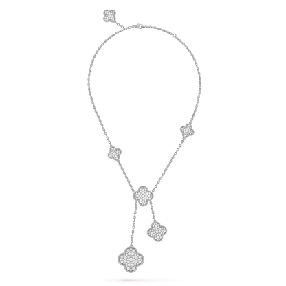 [Liorra]CLOVER 5 MOTIFS SILVER DIAMONDS NECKLACE