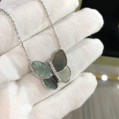 [Liorra]LARGE BUTTERFLY SILVER PENDANT DIAMOND NECKLACE