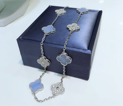 [Liorra]CLOVER 10 MOTIFS CHALCEDONY DIAMONDS SILVER NECKLACE