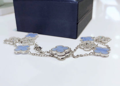 [Liorra]CLOVER 10 MOTIFS CHALCEDONY DIAMONDS SILVER NECKLACE