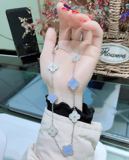 [Liorra]CLOVER 10 MOTIFS CHALCEDONY DIAMONDS SILVER NECKLACE