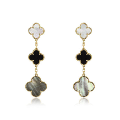 [Liorra]CLOVER EARRINGS GOLD ONYX MOP 3 MOTIF