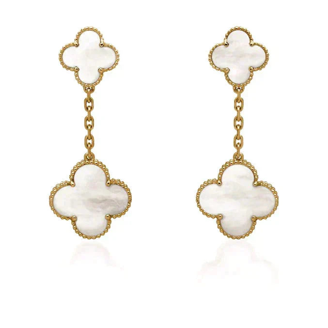 [Liorra]CLOVER 2 MOTIF WHITE MOP EARRINGS