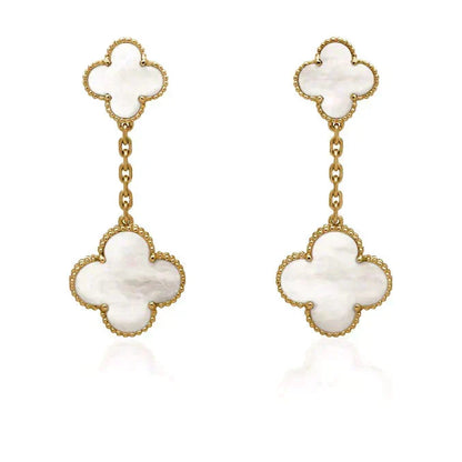 [Liorra]CLOVER 2 MOTIF WHITE MOP EARRINGS
